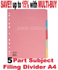 5 Part Subject File Filing Dividers A4 Multi Coloured  - Same Day Dispatch