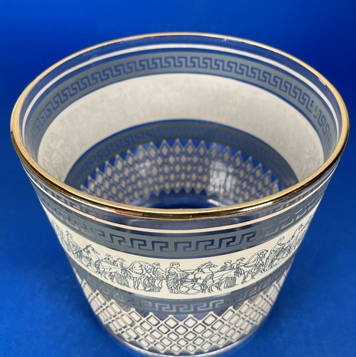Vintage 1950's Jeanette Glass Ice Bucket Blue Patrician Greek Roman Chariot USA - Picture 5 of 10