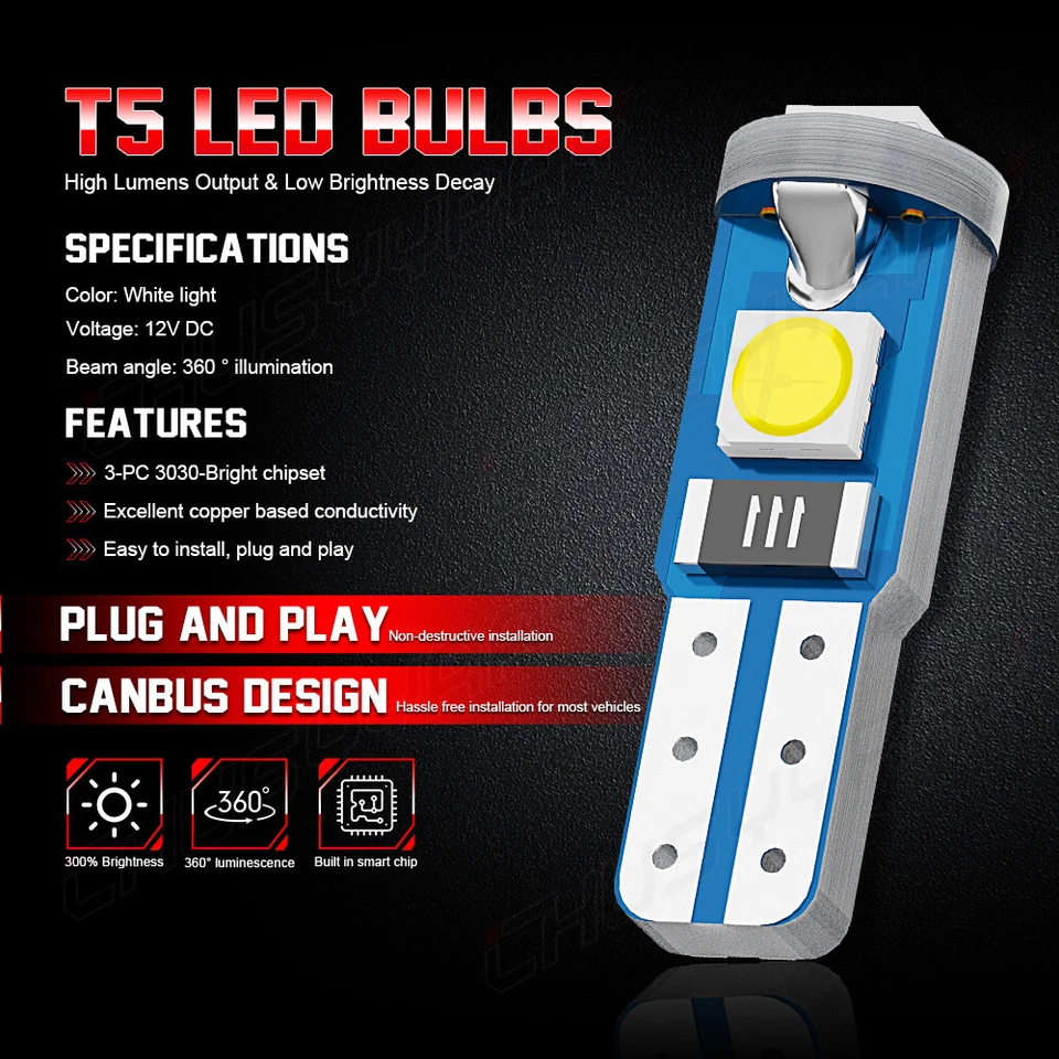 2X T5 LED Blanco Panel de Instrumentos Cuadro Calibre Tablero Bombilla Luz 74 70 37 2721 Foto 2 de 4