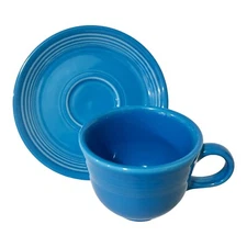 Fiesta Retired Peacock Blue Cup and Saucer Homer Laughlin Coffee Tea Fiestaware