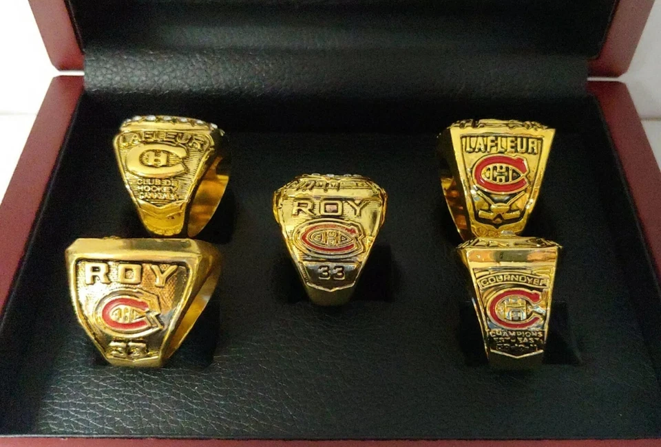 Montreal Canadiens - Juego de 5 anillos Copa Stanley con caja de madera. Roy Lafleur Cournoyer Foto 2 de 4