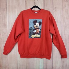 Vintage Disney Mickey Mouse Crewneck Sweatshirt Sz L Red Pullover