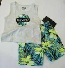 NEW HURLEY 2 pc set shorts sleeveless t shirt gray green boys 18 months