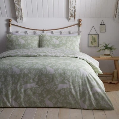 Duvet Cover Bedding Set Spring Rabbits Flora Reversible By Dreams & Drapes Green