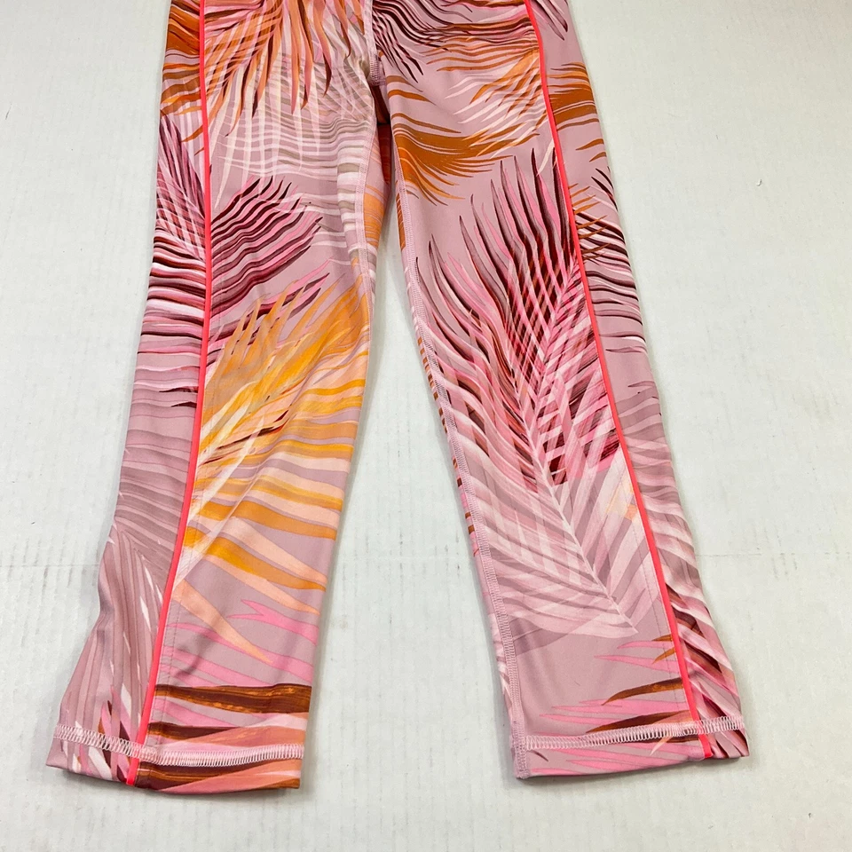 Leggings GAP Fit XS Rosa Naranja Estampado Hoja tiro alto Recortados Elastizados Cordón Foto 2 de 4