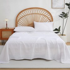 100 Linen Sheets Set King Size, Natural Pure Flax 4 Piece Bed Sets, 16" Deep