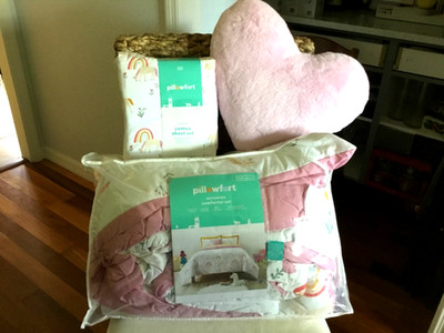 Pillowfort Unicorn & Rainbows 8 Pc Set Comforter Shams Sheets Pink Heart Pillow!