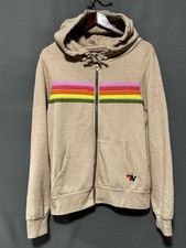 Aviator Nation Sand 5 Stripe Zip Hoodie Jacket Unisex MEDIUM Retro Made In USA