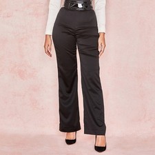 House of CB Meisha Black Stretch Satin High Waist Trouser Pants M