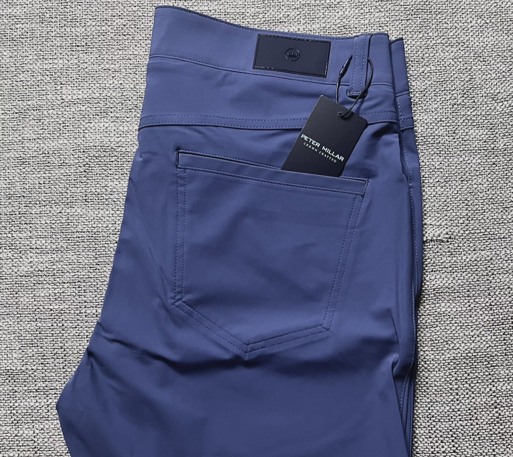 PETER MILLAR CROWN CRAFTED BLUE BINGHAM PERFORMANCE FIVE POCKET PANTS 35X32 $185