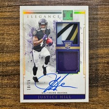 2019 Panini Impeccable Justice Hill #127 Helmet/Glove Relic Auto #10/15 BAL RC