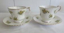 Royal Windsor Teacups & Saucers, Yellow Flowers, England, Fine Bone China Lot of