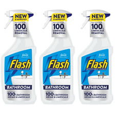 3 x Flash Bathroom Cleaner Spray Limescale & Soap Scum Tiles Shower Sink Removal