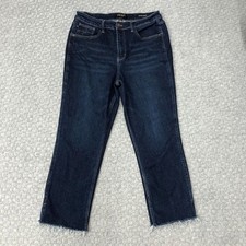 Judy Blue Jeans Womens 15/32 Dark Wash Cropped Straight Raw Hem Stretch Denim