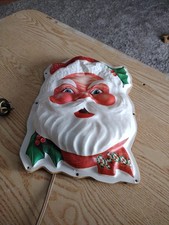 Vintage 15" NOMA 1950s Santa Blow Mold Light Up Christmas Face Head Wall Hanging