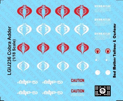 1/18 Scale GI Joe Cobra Adder Waterslide Decals for 3.75 inch figs