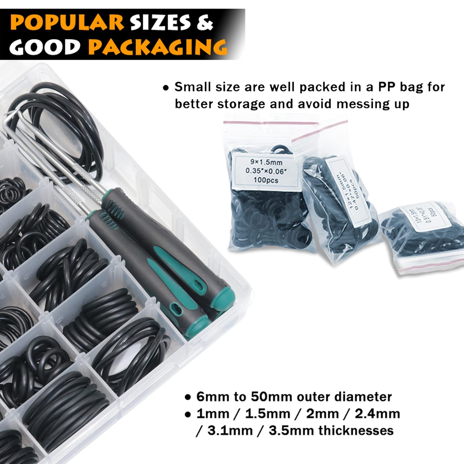 32Size 1225Pcs Metric Nitrile O Rings Assortment Kit + 4pcs O-Ring , Oil Resi...