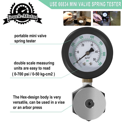 66834 Universal Mini Valve Spring Pressure Tester Gauge, 0-700 PSI, 0-50 kg/cm2