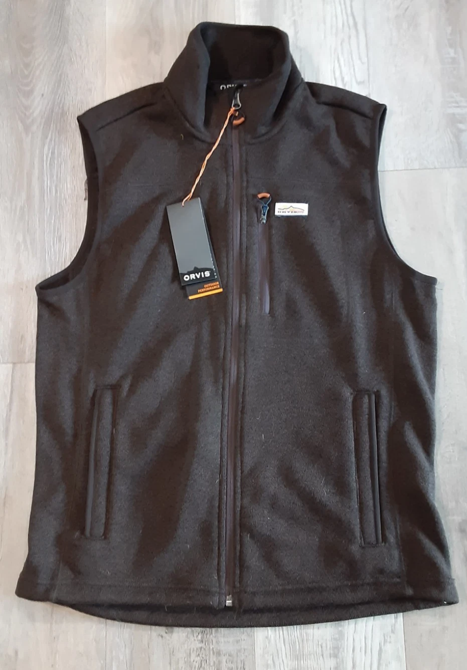 Orvis Vest Men's Medium Brown Fleece Full Zip Up Sweater Sleeveless Casual
