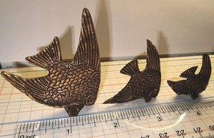 3 Copper Angel Fish Art Set: 2" Papa Fish, 1.5" Mama Fish, 1"Baby Fish VTG