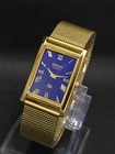 Vintage Seiko Slim Tank Quartz Men Blue Dial Dress Watch-Free DDP Shipping