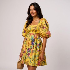 Zimmermann Tropicana Floral Cut-Out Linen Knee-Length Mini Dress Sz 0 XS