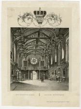 2 Antique Prints-ARCHITECTURE-GOTHIC HALL-WILLIAM II-Hove-ca. 1850