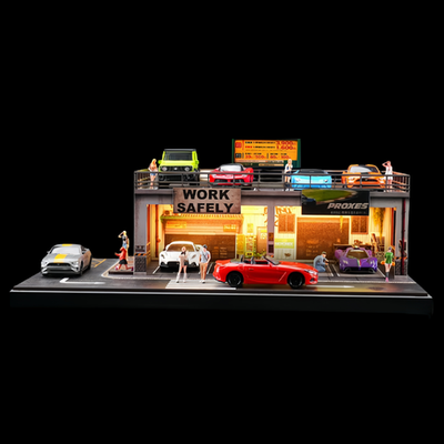 #ad Diorama 1 64 Car Garage Model LED Lights Maintenance Workshop Scene Model Tools $19.99