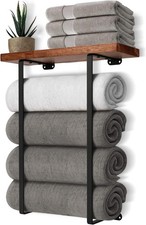 DAZUINIAO Towel Racks for Bathroom Wall Mounted with Wooden Shelf Bath Towel...
