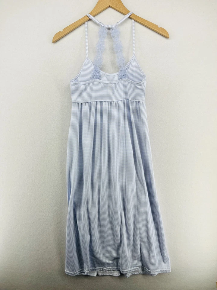 Vestido LAURA ASHLEY S Camisón a Rayas Babydoll Correa de Encaje Acolchado Azul Foto 2 de 4