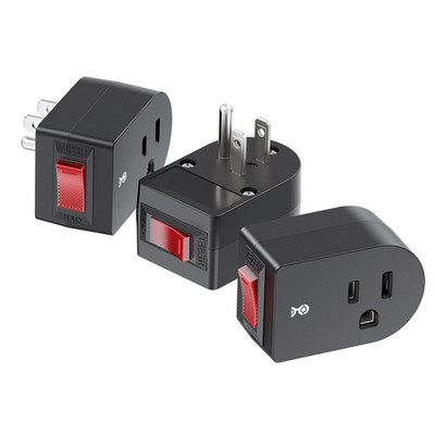 3 Pack Grounded Wall Plug Adapter 15A 1875W ON-OFF Power Button LED 125V Black