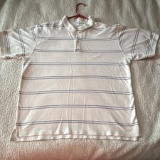 IZOD Men's White Striped Polo Shirt XL Short Sleeve 100 Cotton Collared