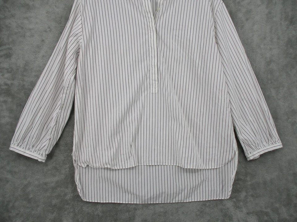 Camisa Nordstrom Signature para mujer pequeña blanca borgoña a rayas popover alta baja Foto 4 de 4