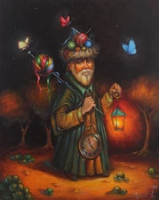 ORIGINAL OIL PAINTING MYSTICAL OLD MAN ART BY UKRAINE ARTIST