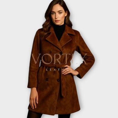 Women's Handmade Cowhide Trench Coat - Genuine Hair-On Leather, Western Style