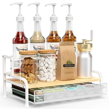 PONEYA Coffee Syrup Rack Organizer, 3-Tier 8 Bottles Syrup Rack with 35 K Cup...