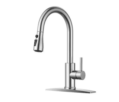 ANZA 1-Handle Pull Down Sprayer Kitchen Faucet with Deck Plate in Brushed Nickel