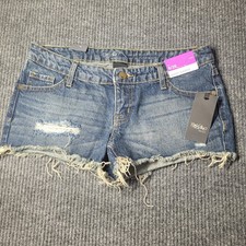 NWT Mossimo Blue Denim Mid Rise Midi Cutoff Shorts Size 6/28