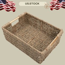 15.5"x10.6"x5.5" Large Rectangular Seagrass Basket w/ Wooden Handles