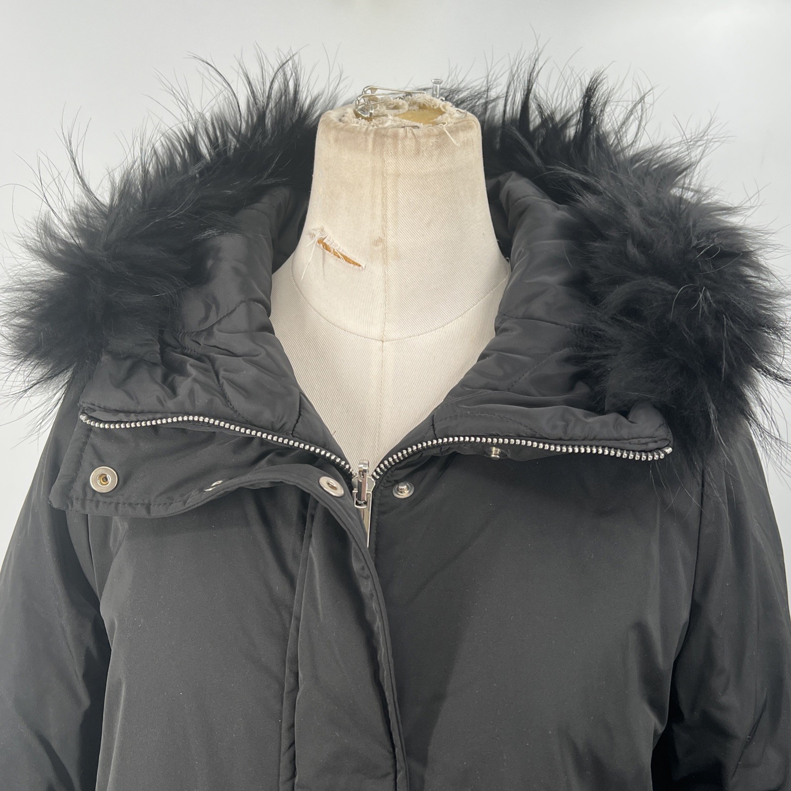 Intrend Women Black Quilted Lined Fur Trim Hooded Zip Up Reversible Jacket Sz 4 image 6