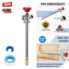 12"Push Fit Frost Free Sillcock Spigot Anti-Siphon Hydrant 3/4" Hose Bib In-Wall