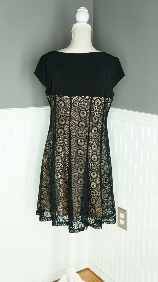 Vestido Vaina Madison Leigh 14 Beige Sin Forro Negro Encaje Hasta la Rodilla  Foto 3 de 4