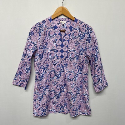 Talbots Women 3/4 Sleeve Blouse Top Shirt Size MP Medium Petite Paisley  M240 -14