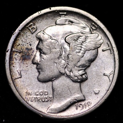 1918 Mercury Dime CHOICE AU FREE SHIPPING E595 KNM
