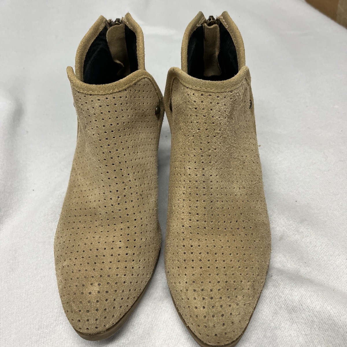 Me Too Adam Tucker Tate Perforated Taupe Suede Ankle Booties Size