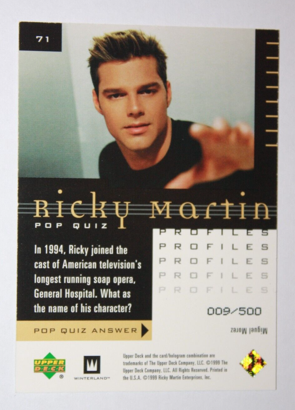 1999 Upper Deck Ricky Martin Gold 009/500 Card #71 NM-MINT - Picture 2 of 2