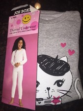 Joe Boxer Girls 2 PC Thermal Underwear Set Long Sleeve Top Pant Gray Cat 4