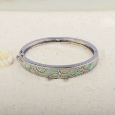 White Opal Wave Bangles Cuff 925 Sterling Sliver Jewelry For Women Girls