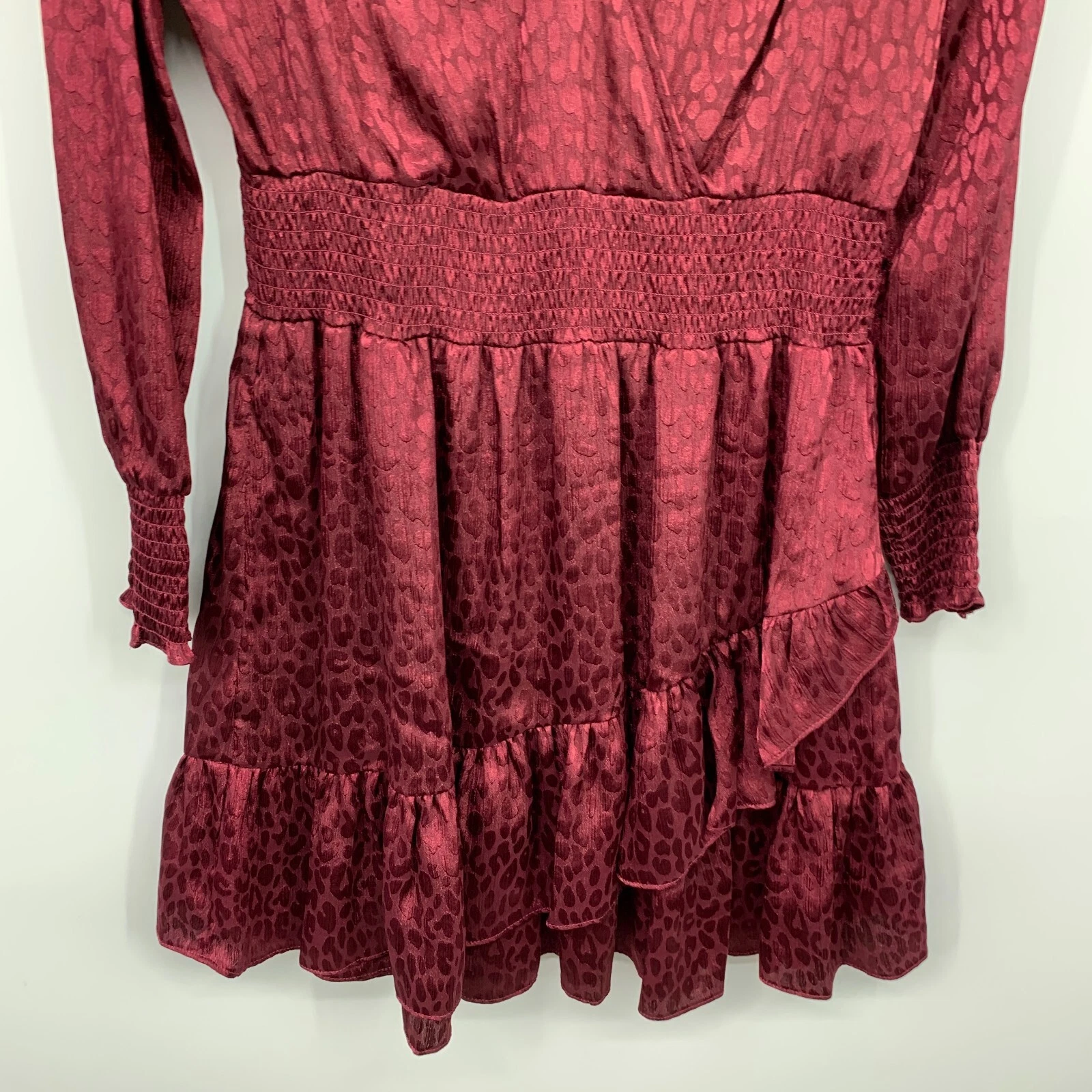 Abito Michael Kors donna medio Petite Julia bordeaux ghepardo manica lunga scollo a v