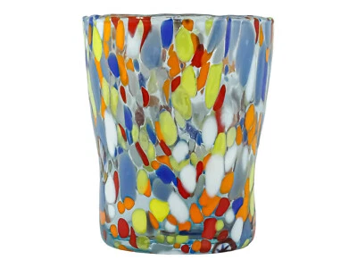 Murano Glass Drinking Glass Tumbler Light Blue Multi Hand Made Millefiori 10cm
